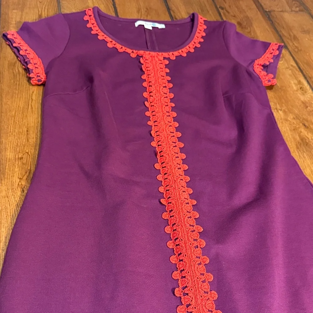 Boden Plum Mini Dress with Red Trim - Picture 5 of 7